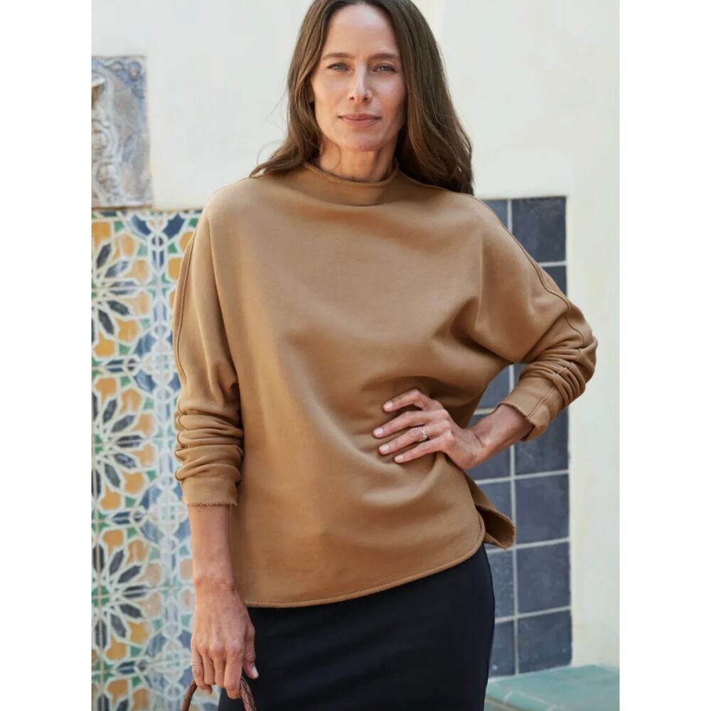 NWOT Frank & Eileen Effie Triple Fleece Funnel Neck Capelet Camel Brown Small